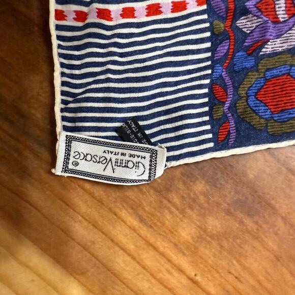 Vintage Gianni Versace Striped Floral Scarf 32" x 30” Silk Designer Q6 - Picture 4 of 5